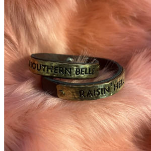 “Southern Belle Raisin’ Hell” leather and brass bracelet! Retail $120